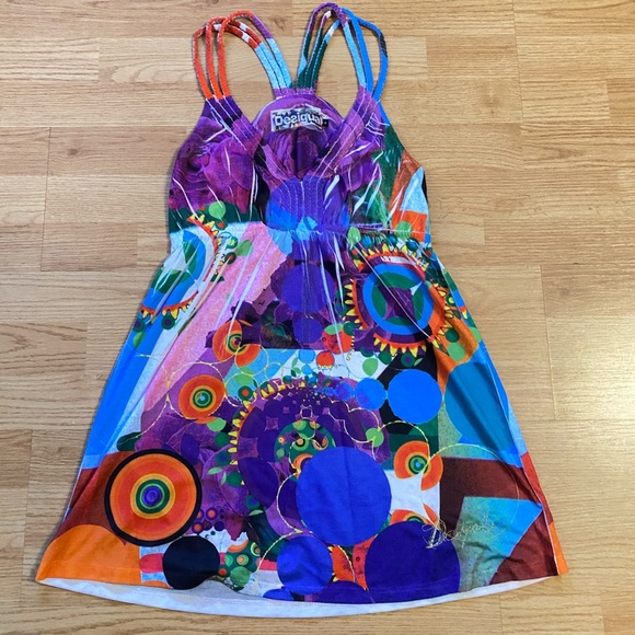 DESIGUAL Patterned Colorful Strap Mini Dress - Picture 1 of 8